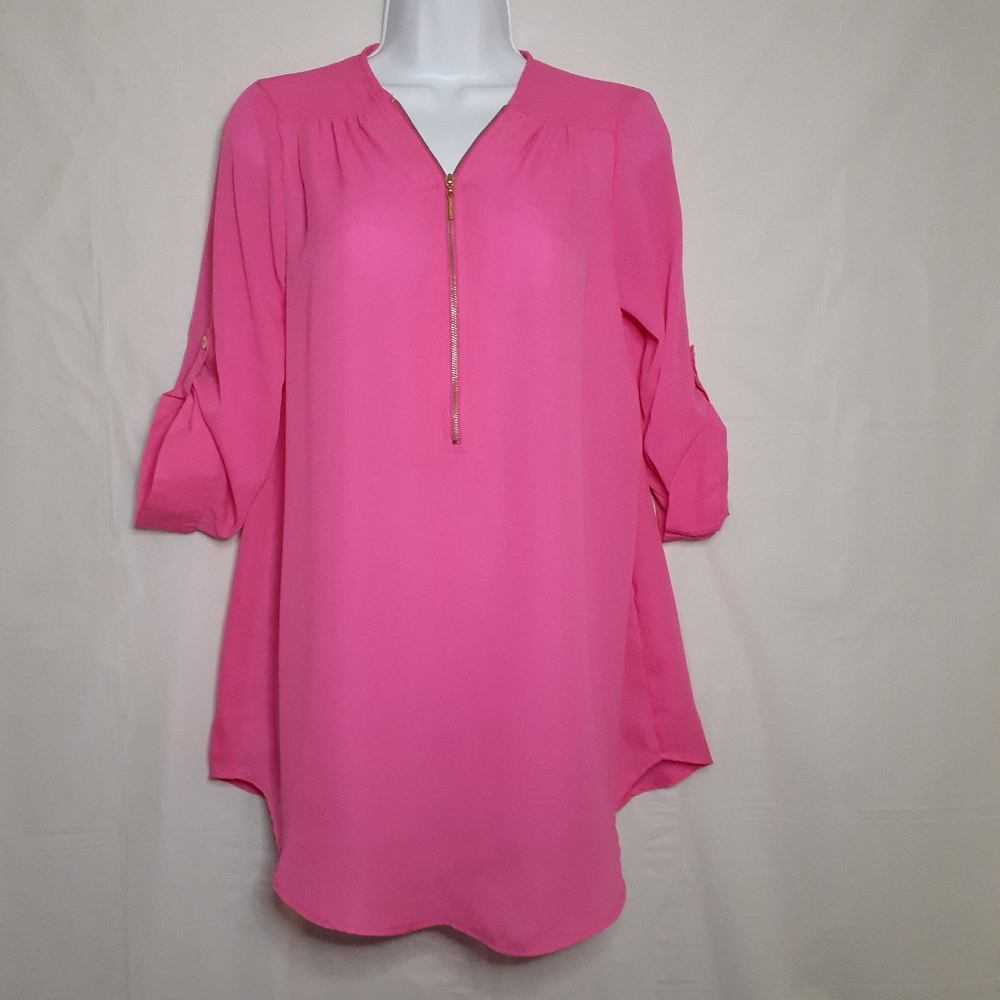 Marisol Semi-shear Bright Pink Women Blouse SZ M - Picture 1 of 8